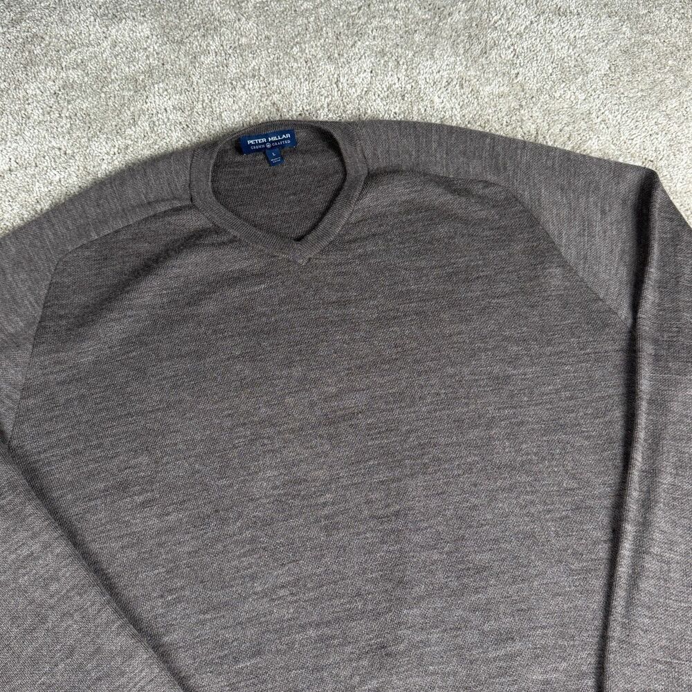 Peter Millar Sweater Crown Crafted Brown Merino Wool Pullover V Neck Mens Large